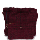 Chanel Small 22 Bag Burgundy and Black Tweed Gold Hardware