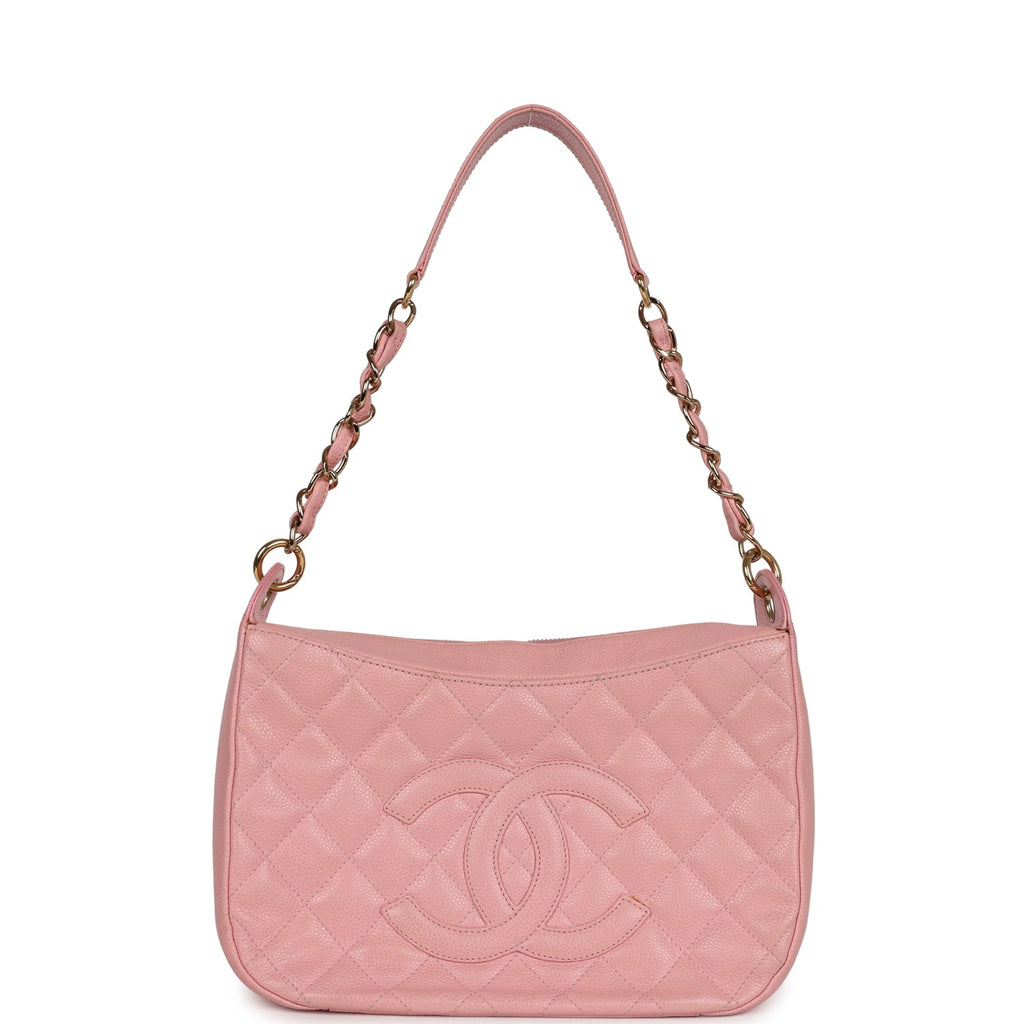 Chanel Pink Quilted Caviar Mini Vanity Case with Chain For Sale at