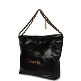 Chanel Small 22 Bag Black Shiny Crumpled Calfskin Gold Hardware