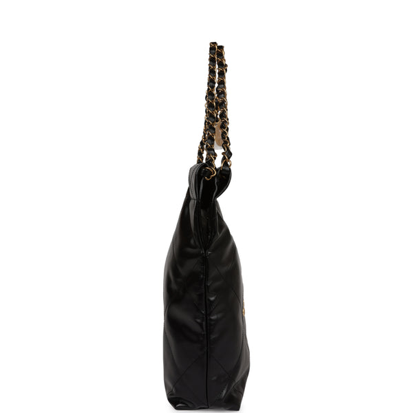 CHANEL Large Hobo Bag Shiny Crumpled Lambskin & Gold-Tone Metal Black
