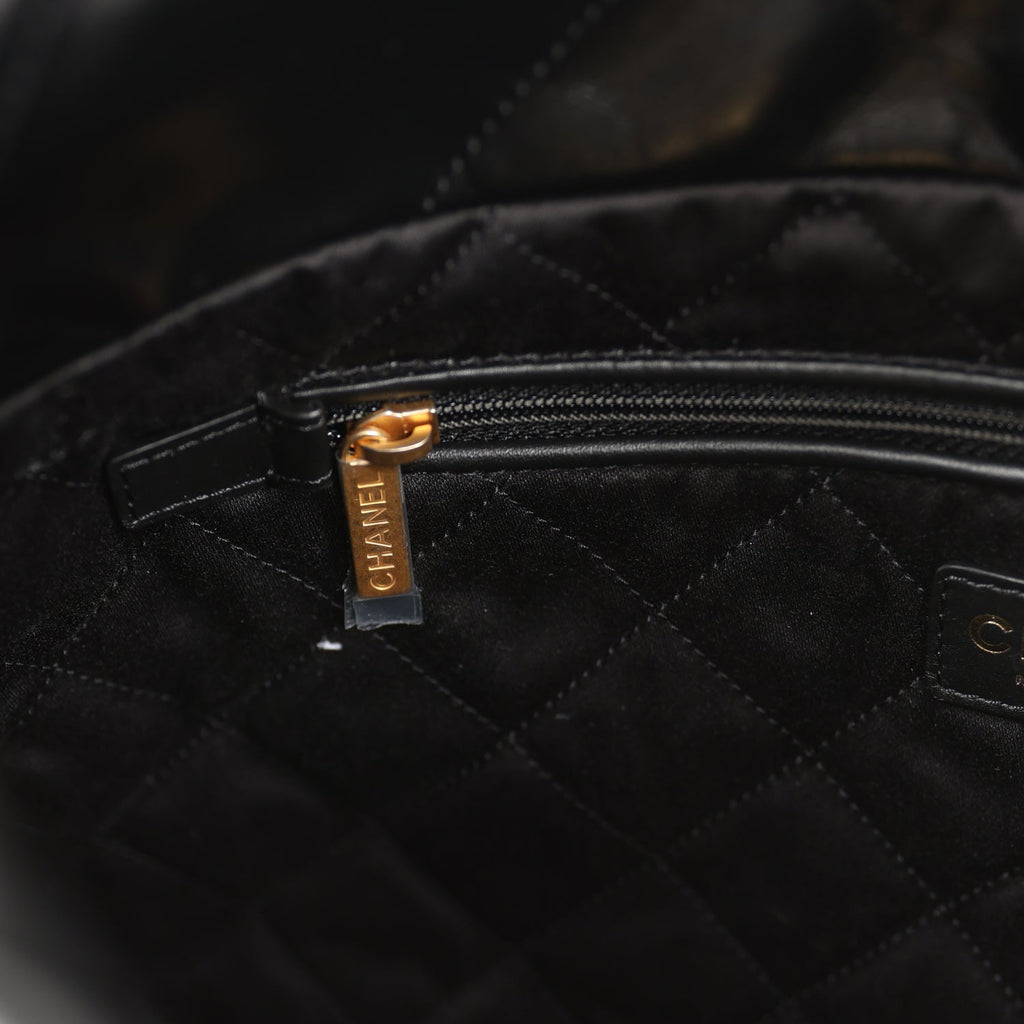 Chanel Small 22 Bag Black Shiny Crumpled Calfskin Gold Hardware