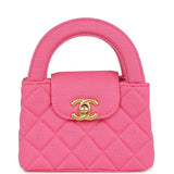 Chanel Nano Kelly Shopper Hot Pink Jersey Brushed Gold Hardware