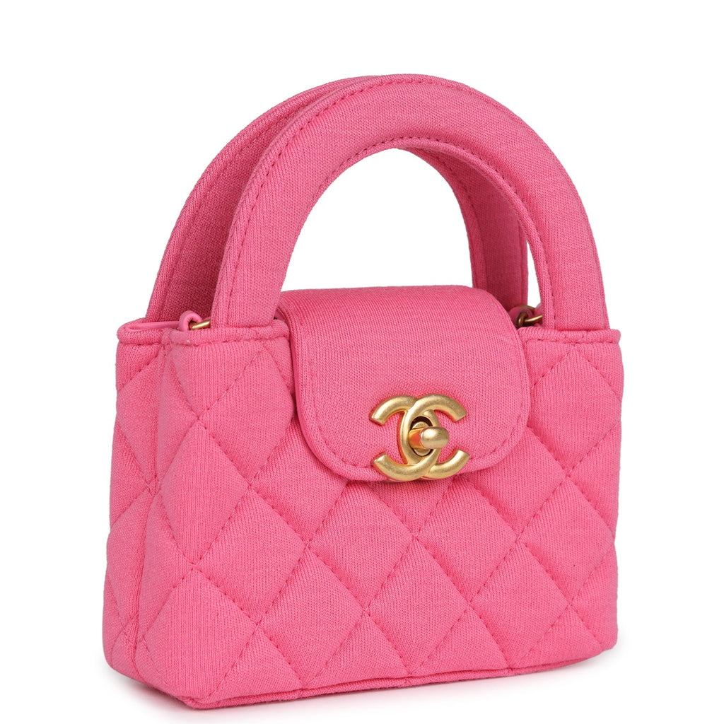 Chanel Nano Kelly Shopper Hot Pink Jersey Brushed Gold Hardware