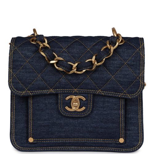 Chanel Square Flap Blue Denim Antique Gold Hardware