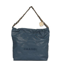 Chanel Small 22 Bag Blue Caviar Gold Hardware