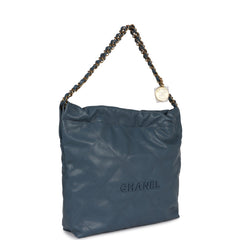 Chanel Small 22 Bag Blue Caviar Gold Hardware
