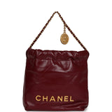 Chanel Mini 22 Bag Burgundy Calfskin Gold Hardware