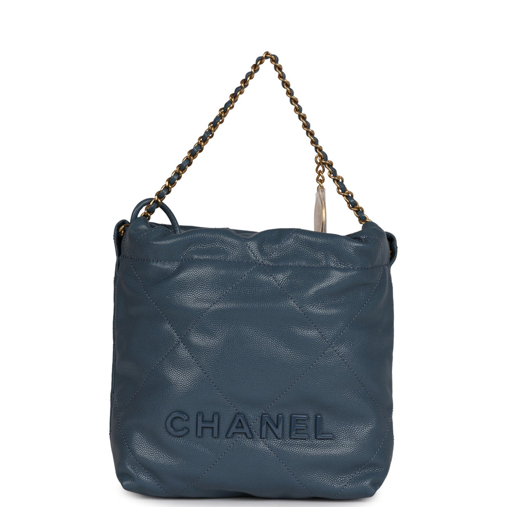 Chanel Mini 22 Bag Blue Caviar Gold Hardware