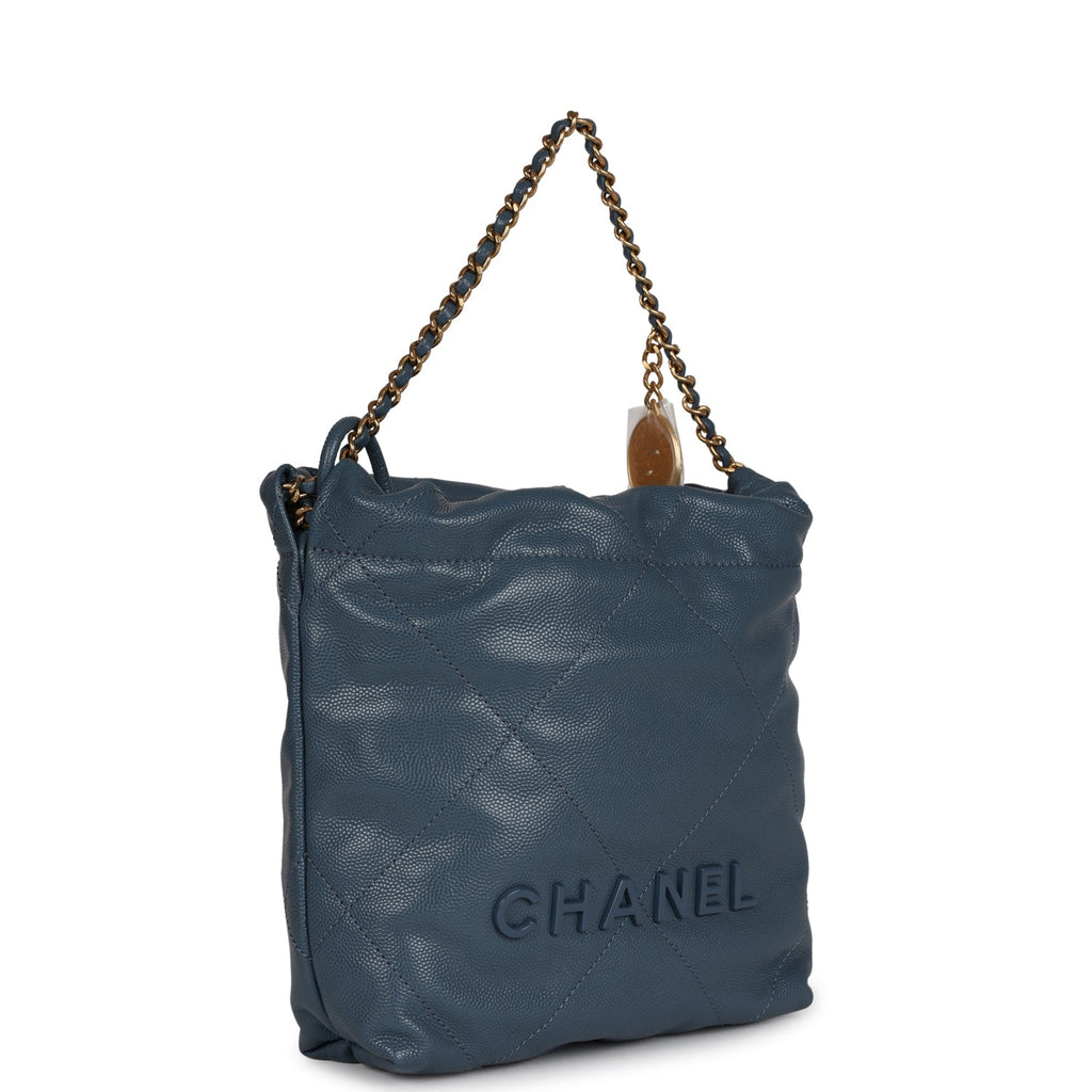 CHANEL, Bags, Chanel 23k Mini 22 Hobo Bag Shiny Calfskin Silver Metal  Grey Chip