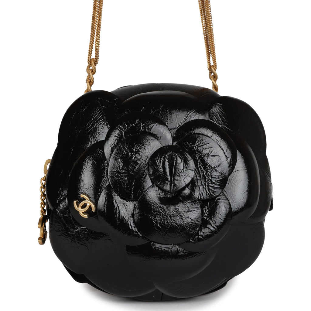 Chanel Camellia Clutch with Chain Black Shiny Calfskin Gold