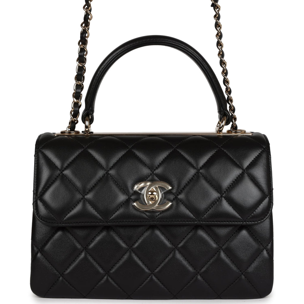 CHANEL Trendy CC Top Handle Flap Quilted Leather Shoulder Bag Black