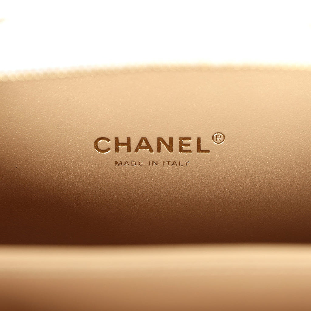 Chanel Golden Plate Vanity Case White Lambskin Gold Hardware