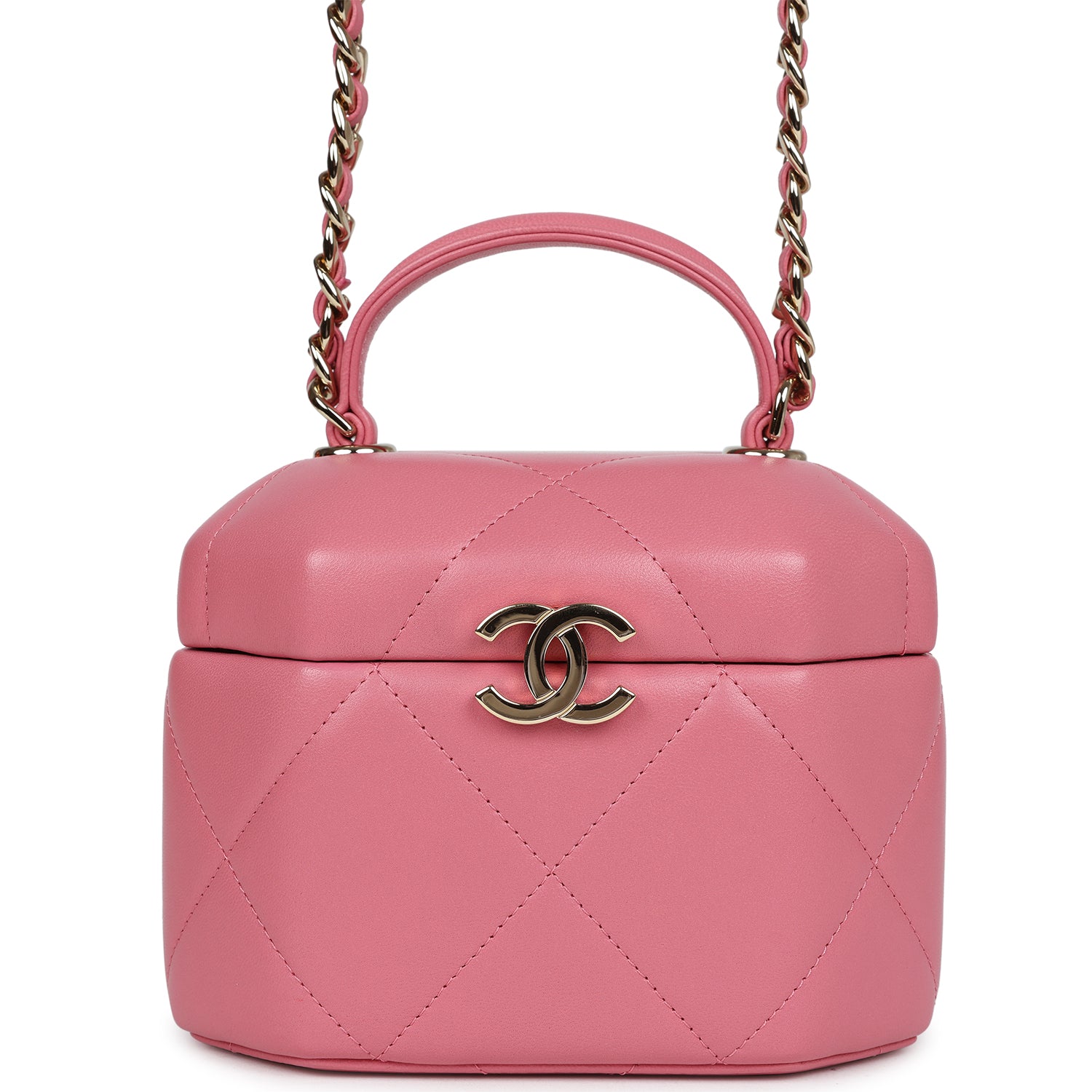 Chanel Mini Hexagon Top Handle Vanity Case Dark Pink Lambskin Gold Har