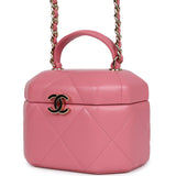 Chanel Mini Hexagon Top Handle Vanity Case Dark Pink Lambskin Gold Hardware