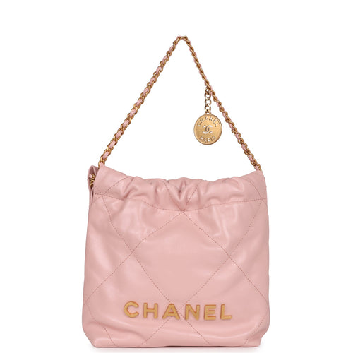 Pre-owned Chanel Mini 22 Bag Pink Calfskin Gold Hardware