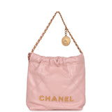 Pre-owned Chanel Mini 22 Bag Pink Calfskin Gold Hardware