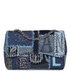 Pre-owned Chanel Jumbo Flap Bag Blue Patchwork Denim Silver Hardware