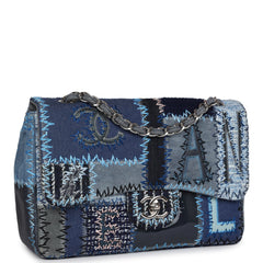 Pre-owned Chanel Jumbo Flap Bag Blue Patchwork Denim Silver Hardware