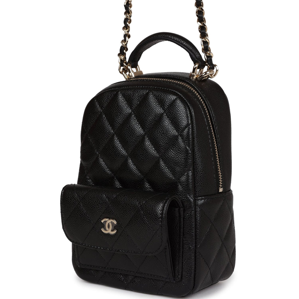 chanel mini phone holder backpack Lambskin Quilted Camellia Bow Black 1576676 FASHIONPHILE Chanel Mini Phone Holder Backpack