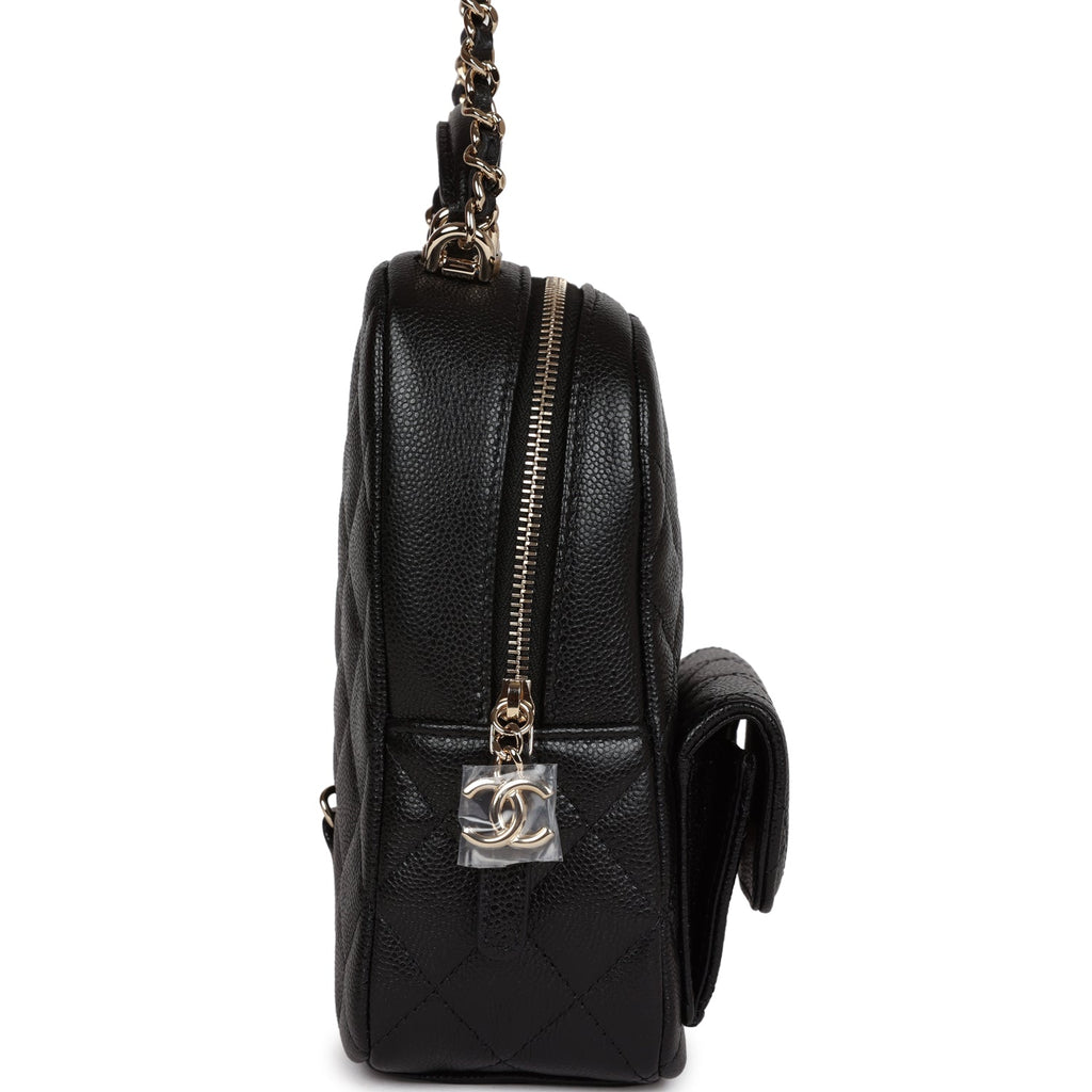Chanel Mini Phone Holder Backpack Black Caviar Light Gold Hardware