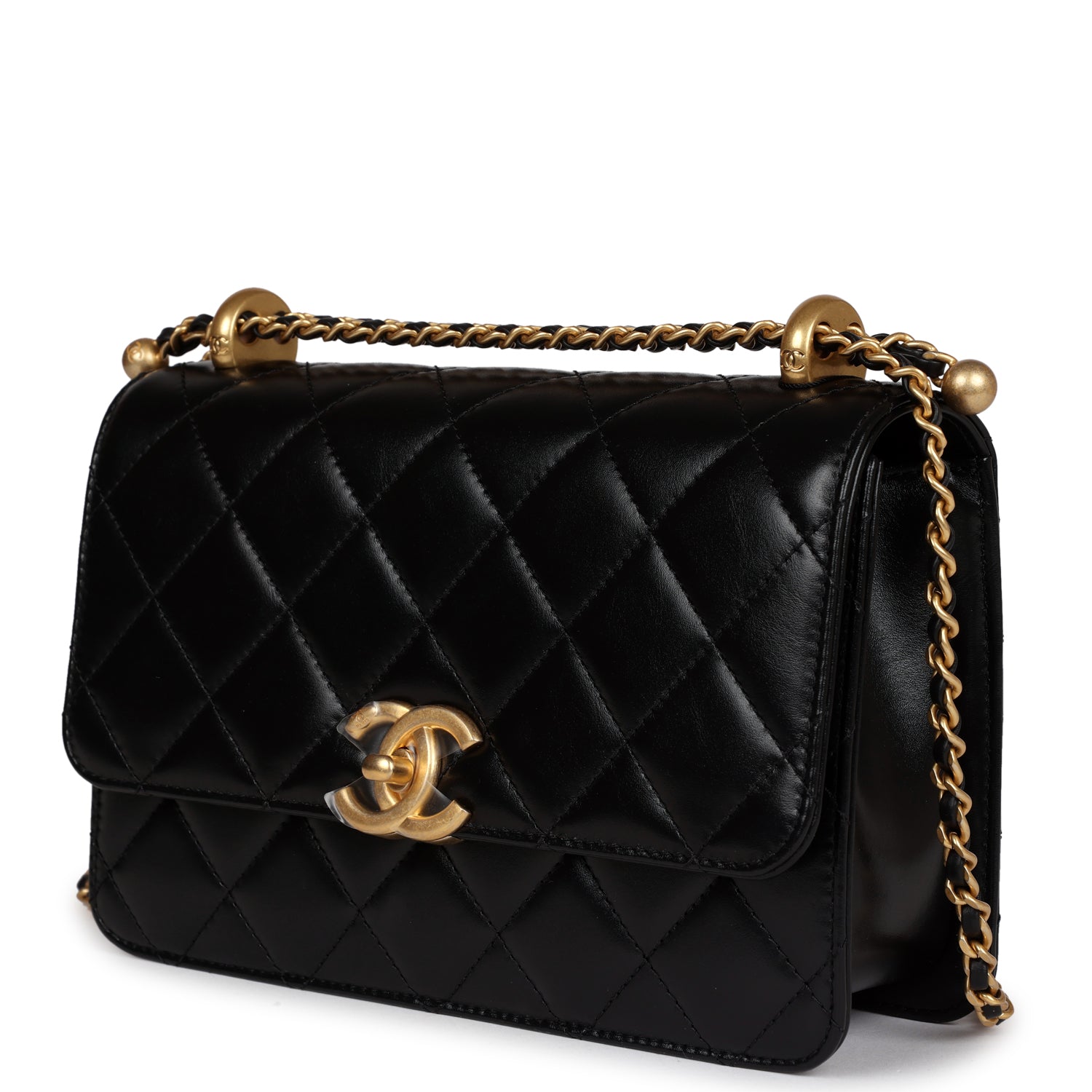 Chanel Small Perfect Fit Flap Black Shiny Calfskin Brushed Gold Hardwa
