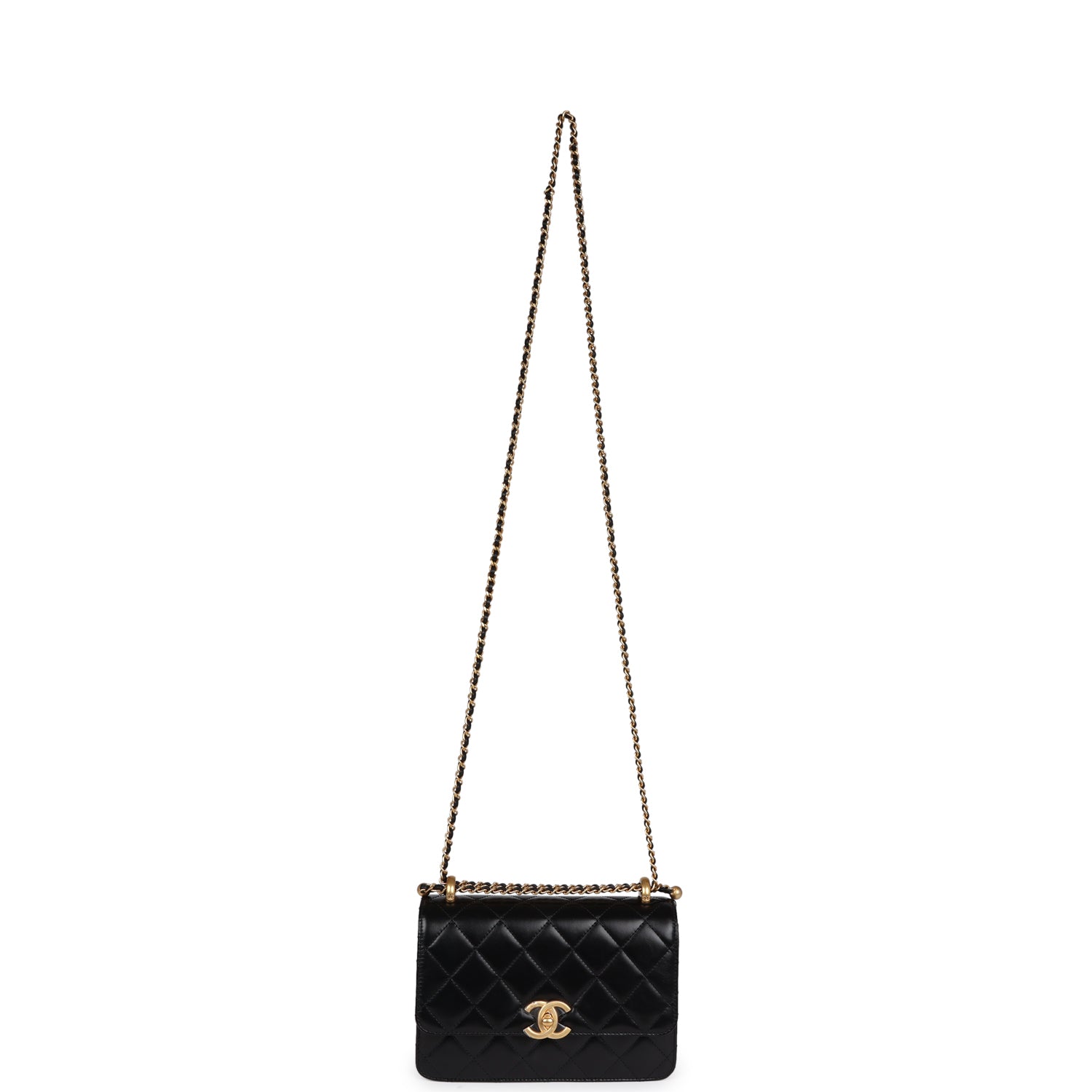 Chanel Small Perfect Fit Flap Black Shiny Calfskin Brushed Gold Hardwa