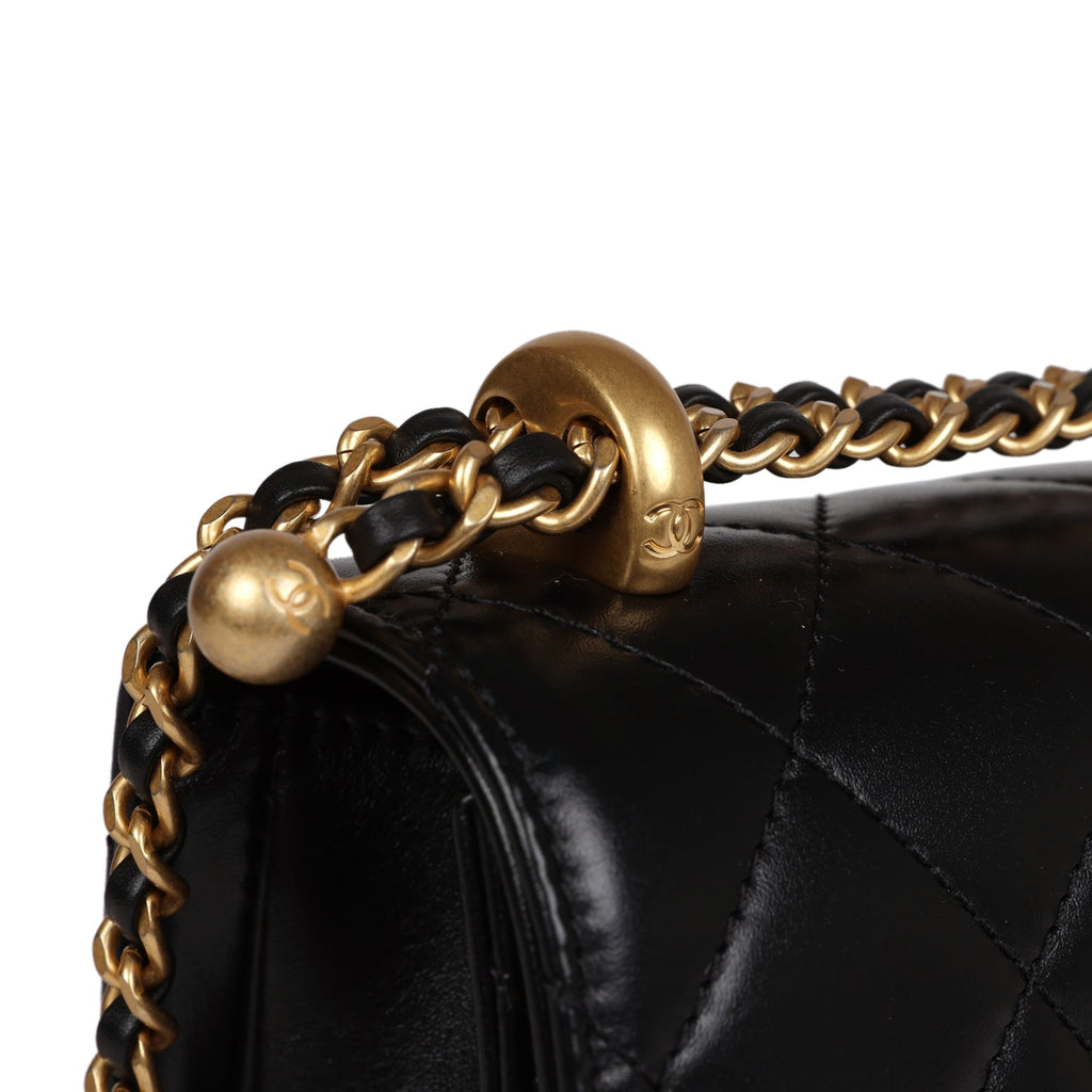 Chanel Small Perfect Fit Flap Black Shiny Calfskin Brushed Gold Hardware