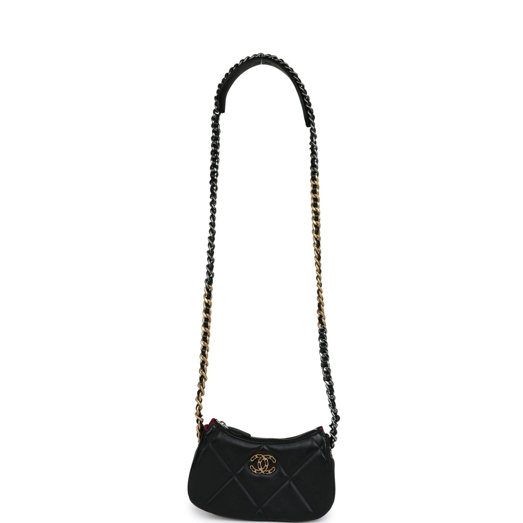 Chanel 19 Hobo Chain Clutch Bag Black Calfskin Mixed Metal Hardware