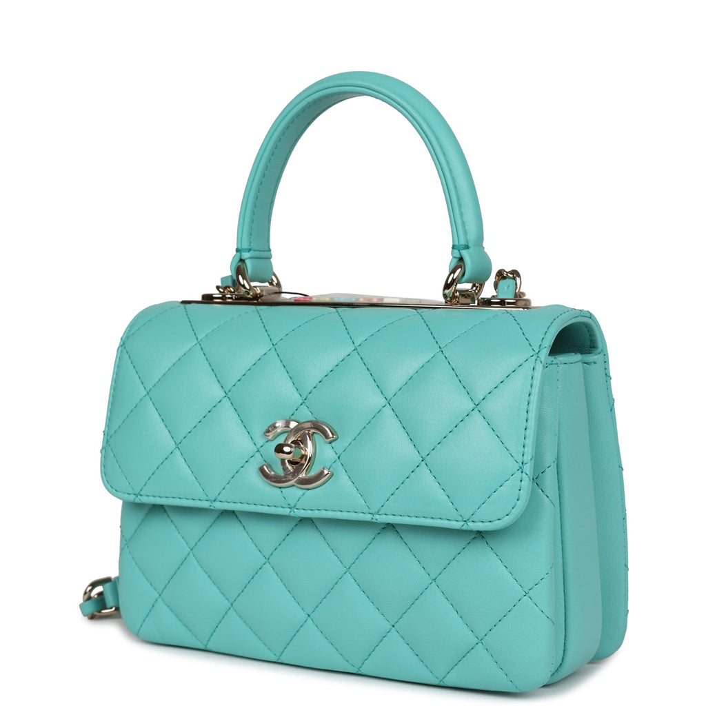 Chanel Mini Trendy CC Flap Bag Turquoise Lambskin Light Gold Hardware