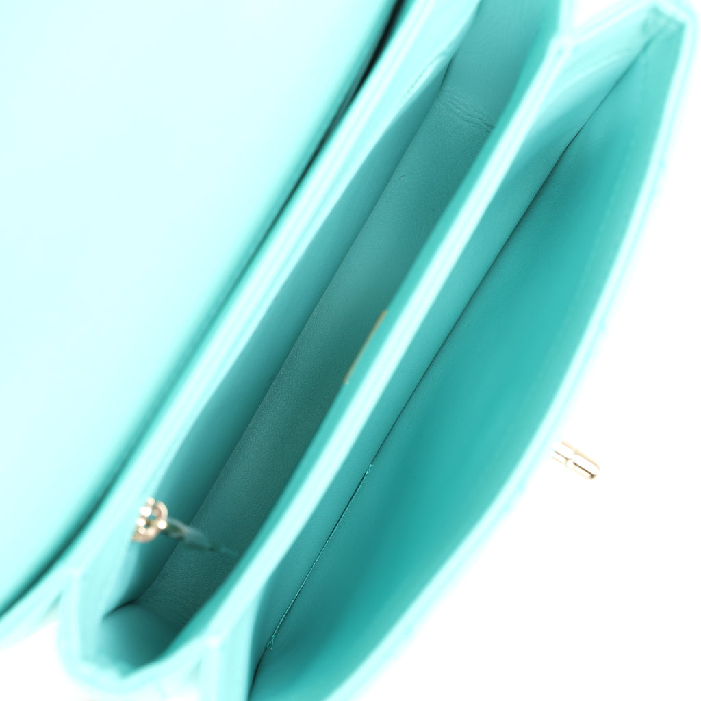 Chanel Mini Trendy CC Flap Bag Turquoise Lambskin Light Gold Hardware