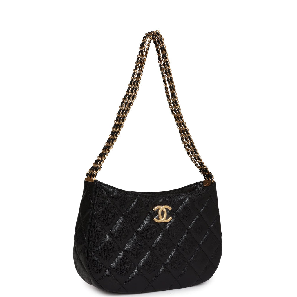 Chanel Hobo Bag Black Shiny Caviar Brushed Gold Hardware – Madison Avenue  Couture
