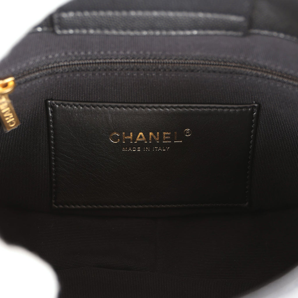 Chanel Hobo Bag Black Shiny Caviar Brushed Gold Hardware