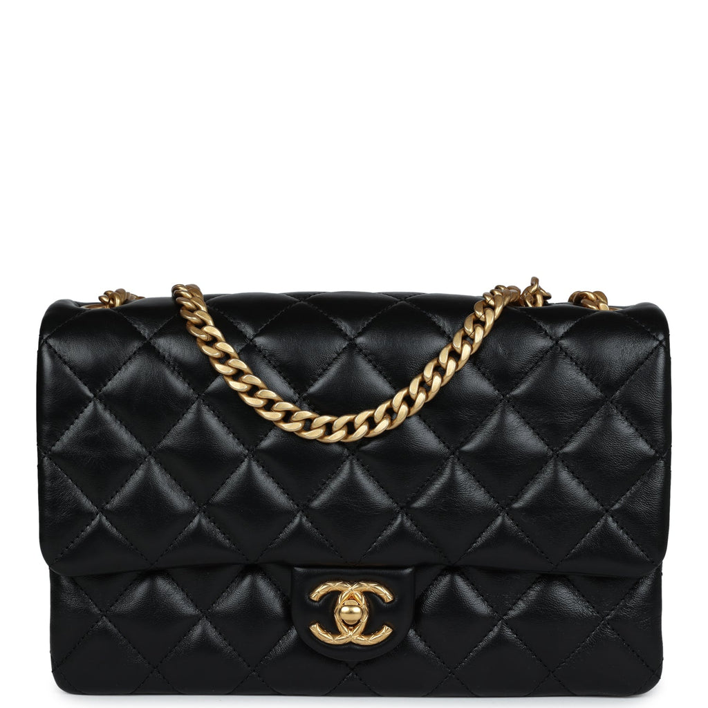 Chanel Small Crush Flap Bag Black Shiny Aged Calfskin Brushed Gold Hardware