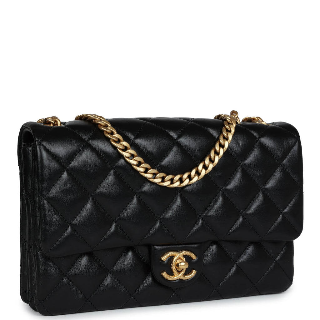 Chanel Small Crush Flap Bag Black Shiny Aged Calfskin Brushed Gold