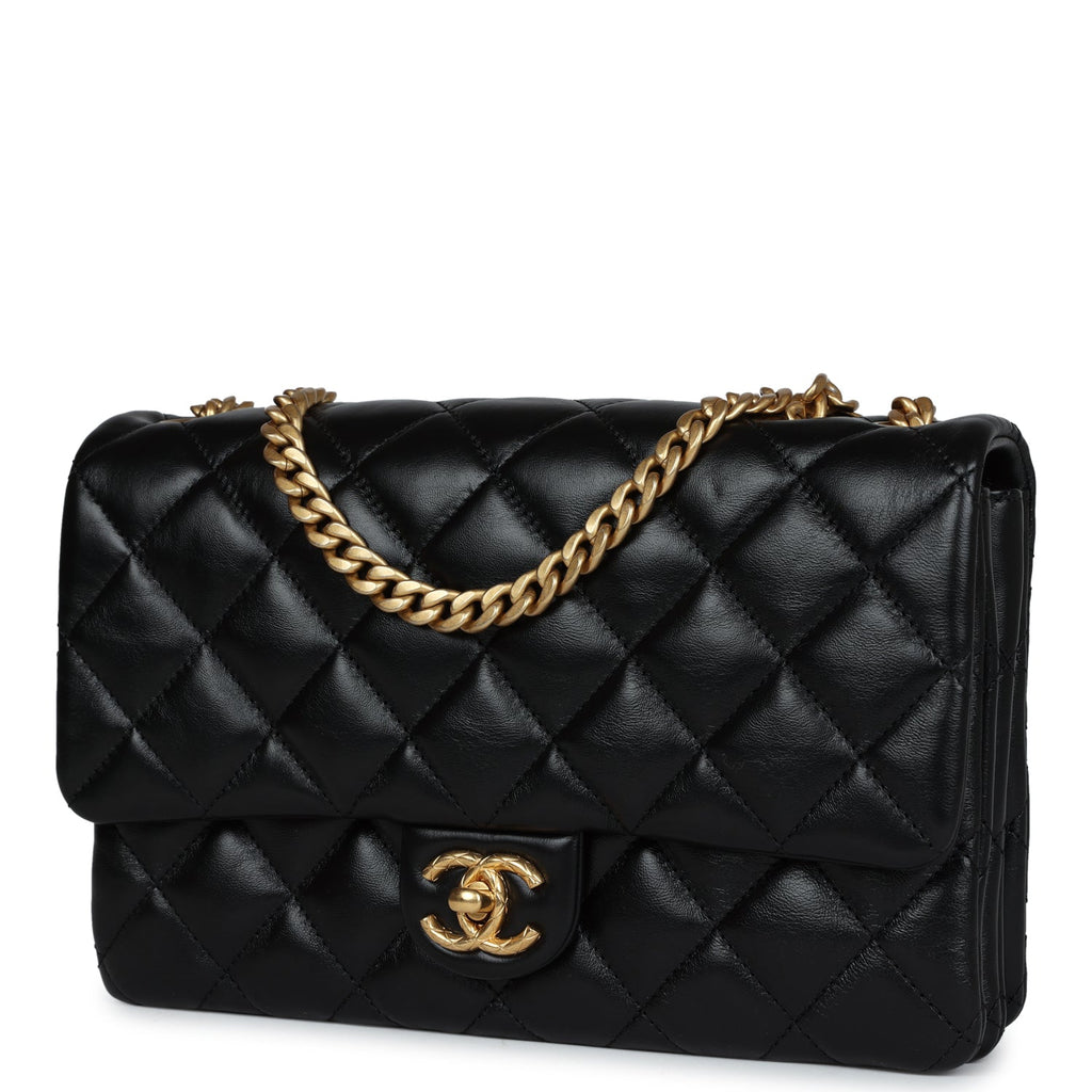 Chanel Small Crush Flap Bag Black Shiny Aged Calfskin Brushed Gold