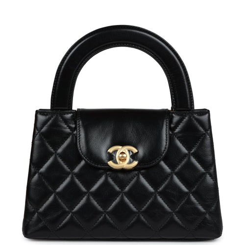 Chanel Small Kelly Shopper Black Shiny Aged Calfskin Brushed Gold Hardware