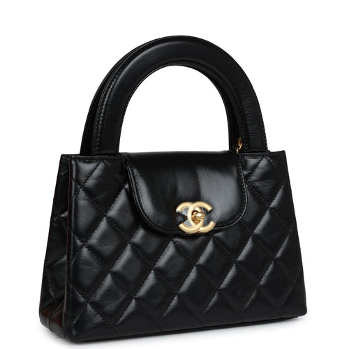 Chanel Small Kelly Shopper Black Shiny Aged Calfskin Brushed Gold Hardware