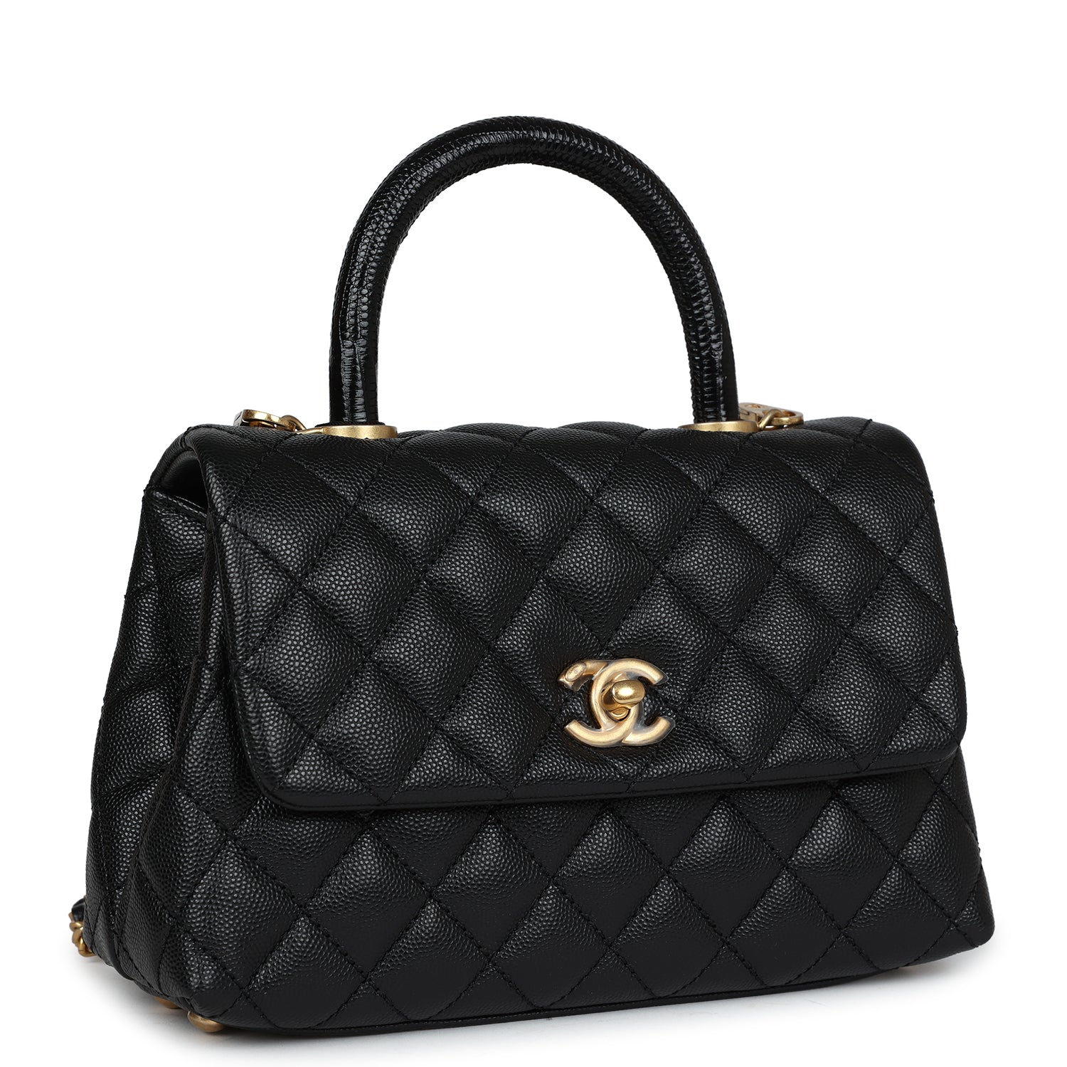 Chanel Mini Coco Handle Black Caviar and Lizard Antique Gold Hardware ...