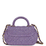 Chanel Mini Sequin Flap Bag with Top Handle Purple Tweed Antique Gold Hardware