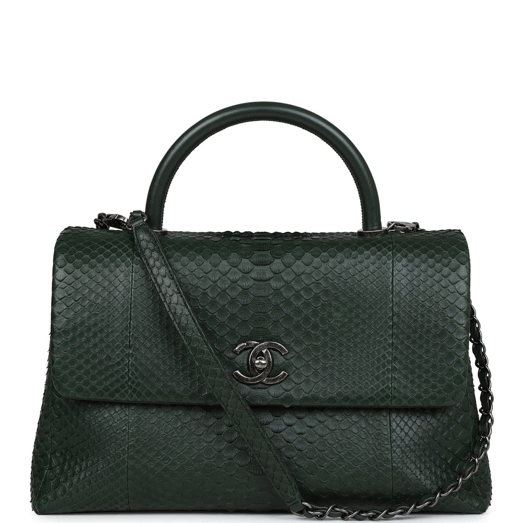 Top Handle Chanel Python Bag Pre-owned Chanel Medium Coco Handle Flap Bag Dark Green Python Rutheni