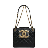 Chanel Small Quilted CC Shoulder Bag Black Lambskin Antique Gold Hardware