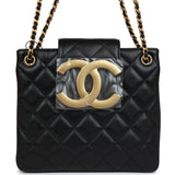 Chanel Small Quilted CC Shoulder Bag Black Lambskin Antique Gold Hardware