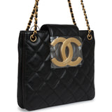 Chanel Small Quilted CC Shoulder Bag Black Lambskin Antique Gold Hardware