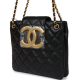 Chanel Small Quilted CC Shoulder Bag Black Lambskin Antique Gold Hardware