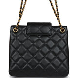 Chanel Small Quilted CC Shoulder Bag Black Lambskin Antique Gold Hardware