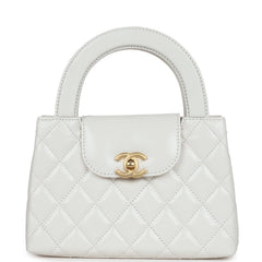 Chanel Small Kelly Shopper White Shiny Aged Calfskin Brushed Gold Hardware