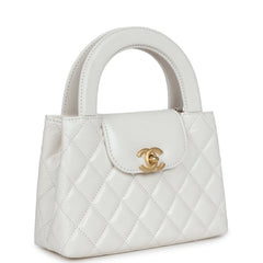 Chanel Small Kelly Shopper White Shiny Aged Calfskin Brushed Gold Hardware