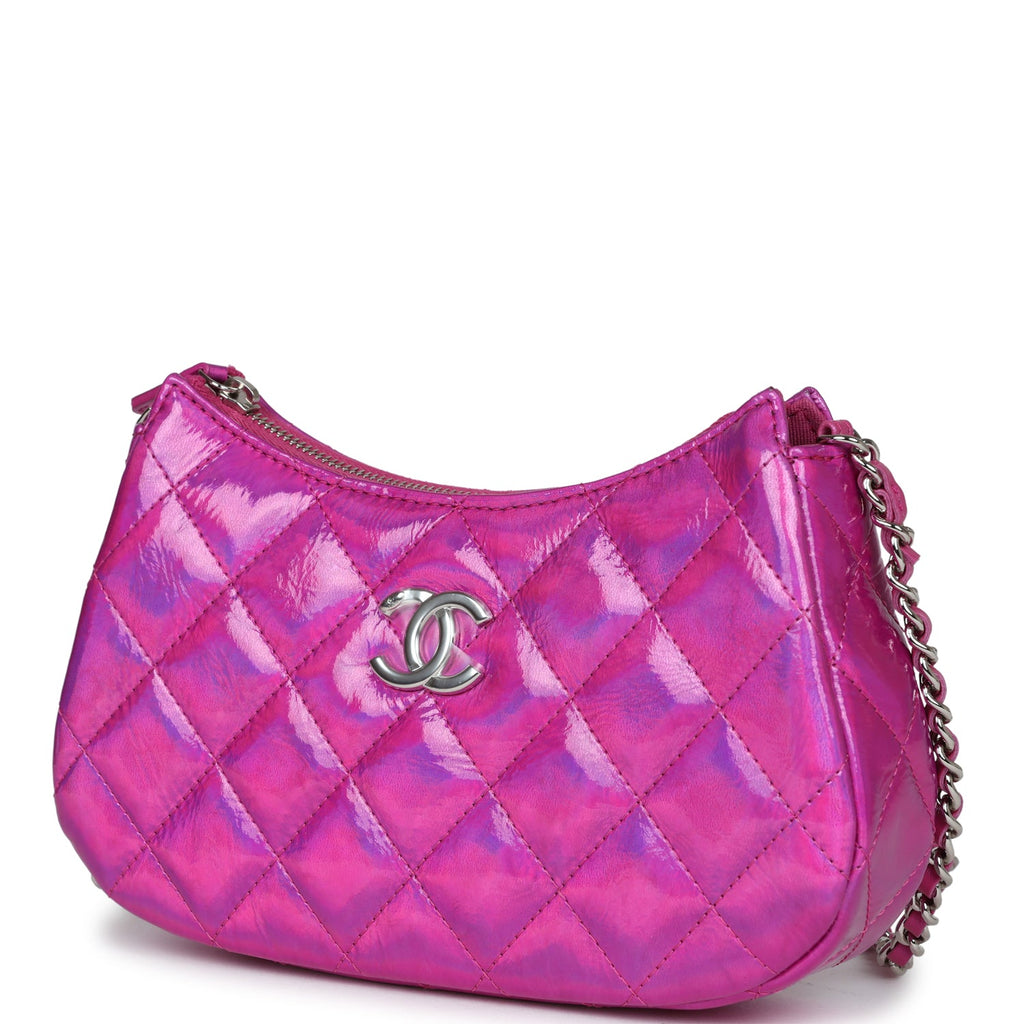 Chanel Mini Hobo Bag Hot Pink Metallic Goatskin Silver Hardware