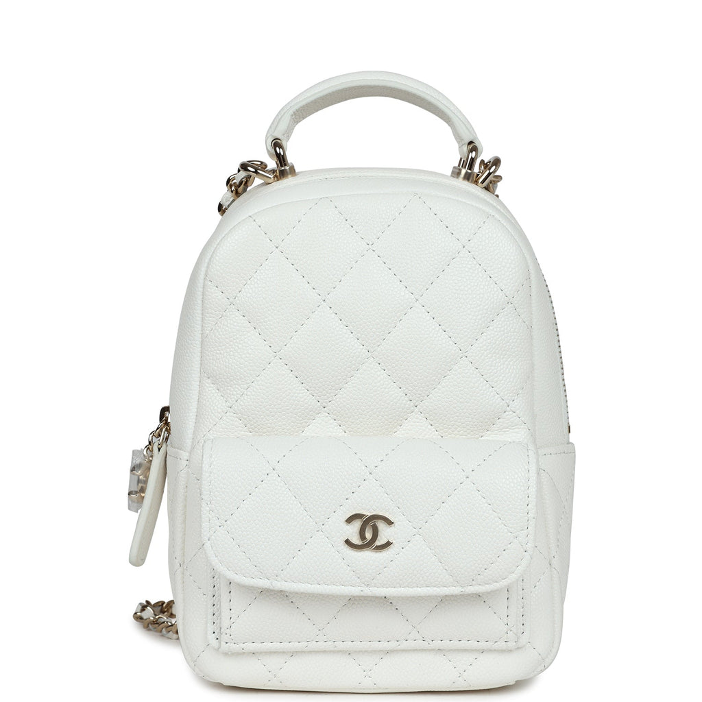channel mini backpack Chanel Mini Phone Holder Backpack White Caviar Light Gold Hardware
