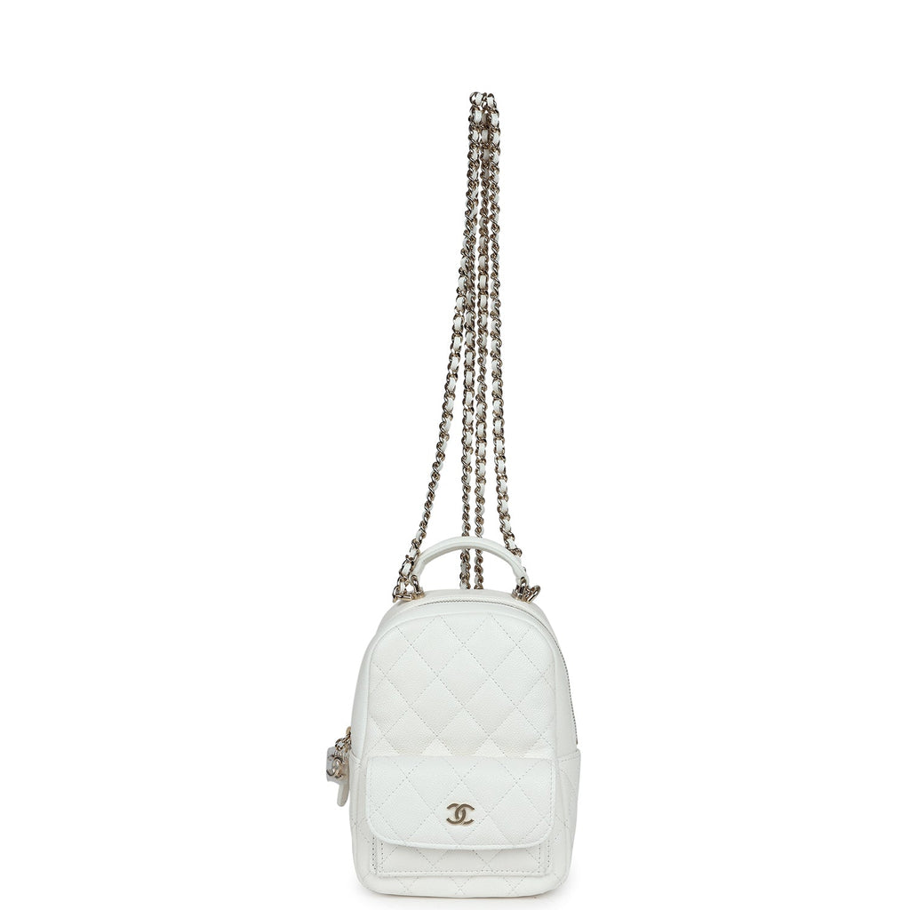 channel mini backpack Chanel Mini Phone Holder Backpack White Caviar Light Gold Hardware